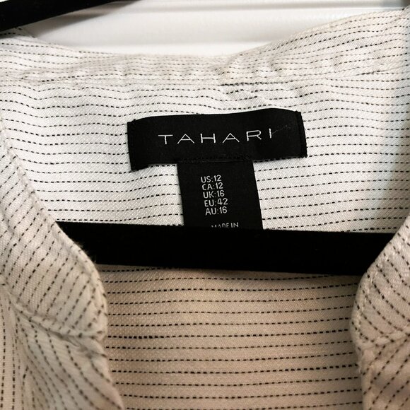 Tahari Striped Linen-Rayon Button-Down Dress – Size 12 – Beige & White - Picture 8 of 9